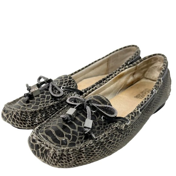 Michael Kors Womens Black/Gray Leather Snake Skin Design Moccasin Loafer Sz 8.5 - Picture 1 of 12
